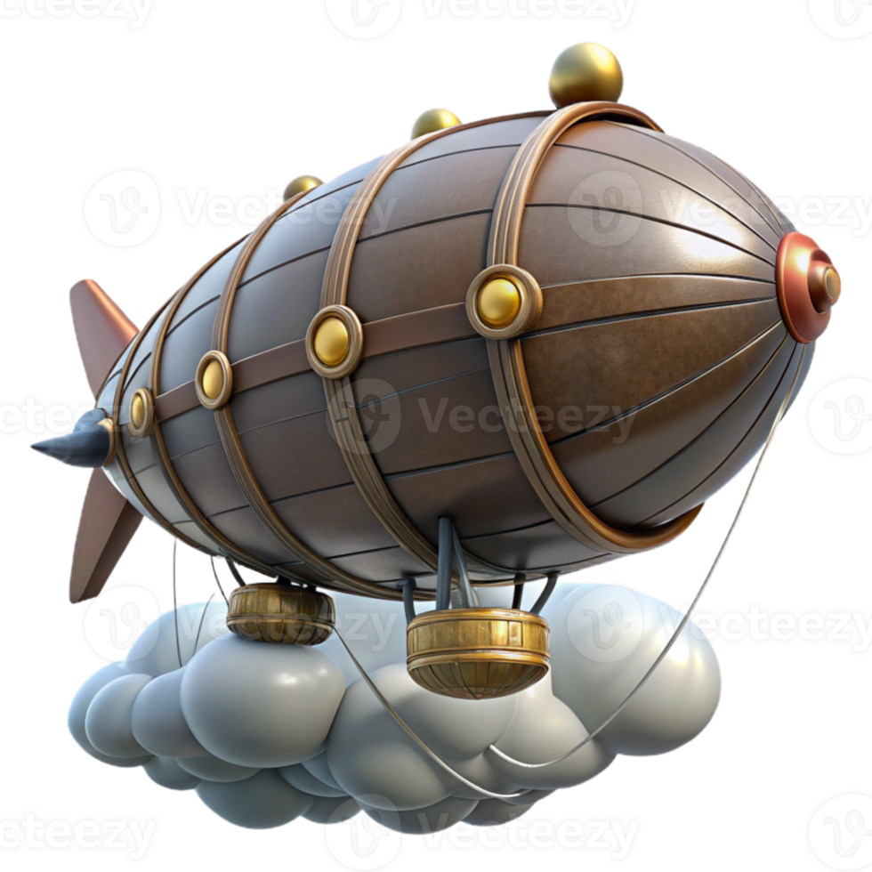 impressive abstract Steampunk Airship 3D Render 4K png