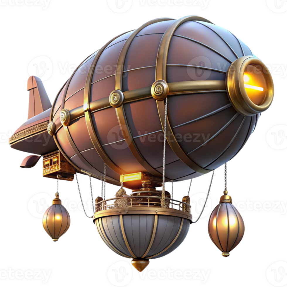 wonderful traditional Steampunk Airship 3D Render high quality png