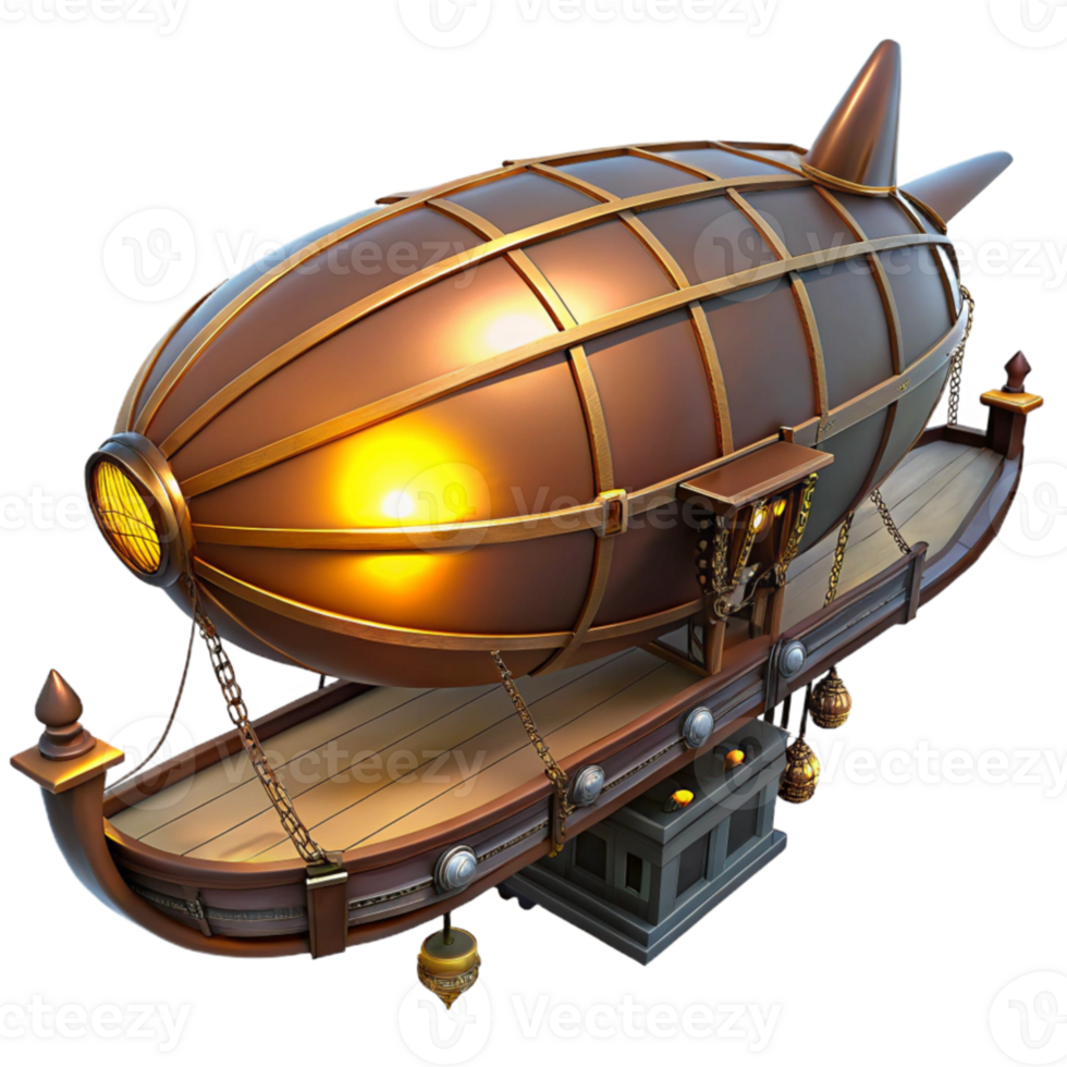 dramatic minimalist Steampunk Airship 3D Render 4K png