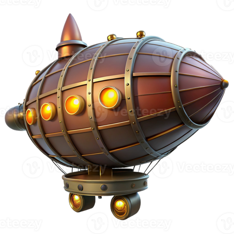impressive rustic Steampunk Airship 3D Render exclusive png