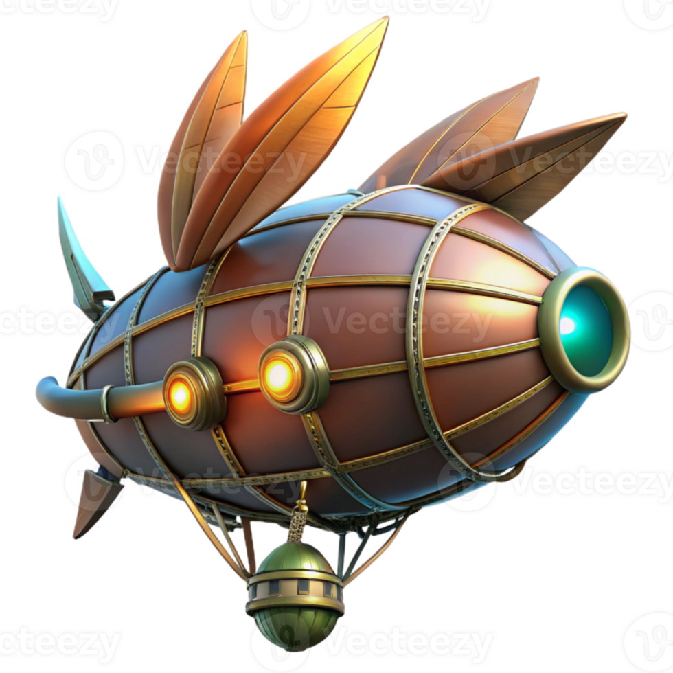 wonderful artistic Steampunk Airship 3D Render detailed png