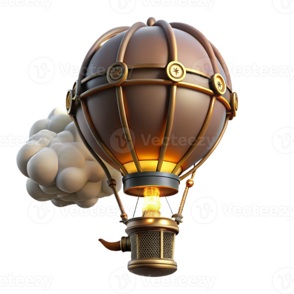 wonderful minimalist Steampunk Hot Air Balloon 3D Render high resolution png