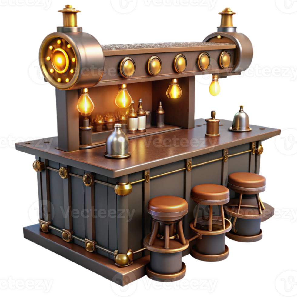 dramatic modern Steampunk Bar 3D Render premium png
