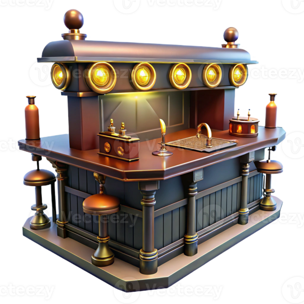 magnificent vintage Steampunk Bar 3D Model Render genuine png