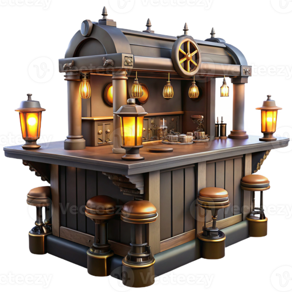 stunning vintage Steampunk Bar 3D Model Render authentic png