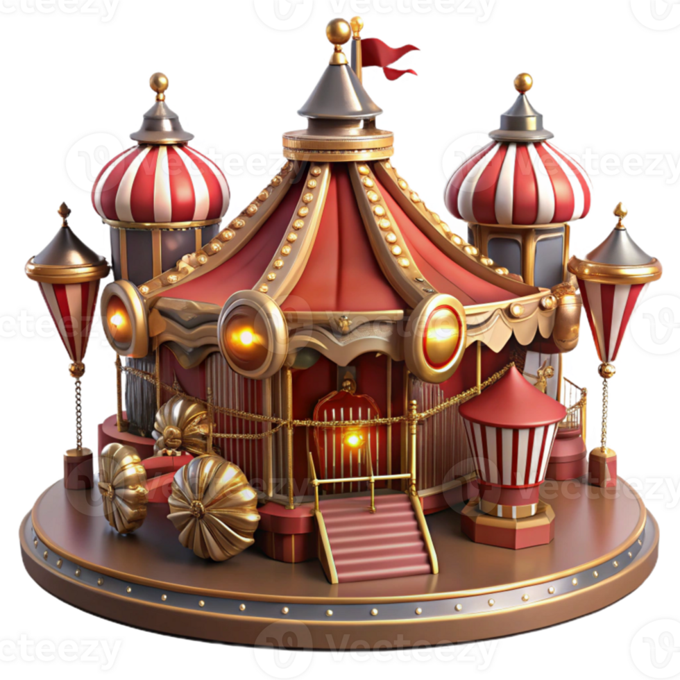 impressive rustic Enchanted Carousel 3D Render authentic png