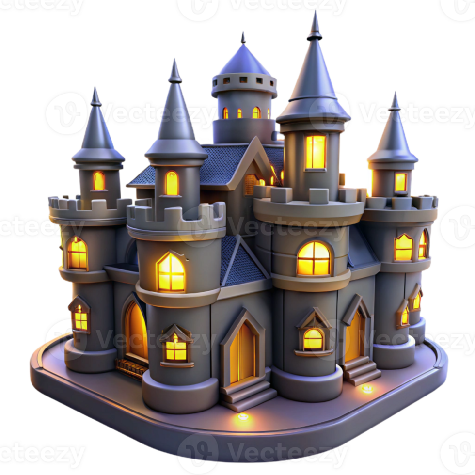 beautiful minimalist Enchanted Castle 3D Model genuine png