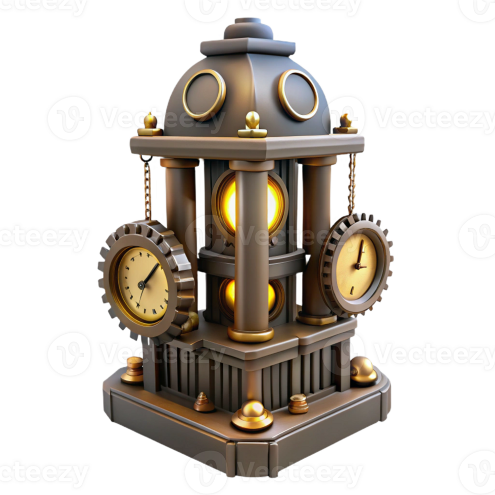wonderful rustic Steampunk Clock Tower 3D Illustration high quality png