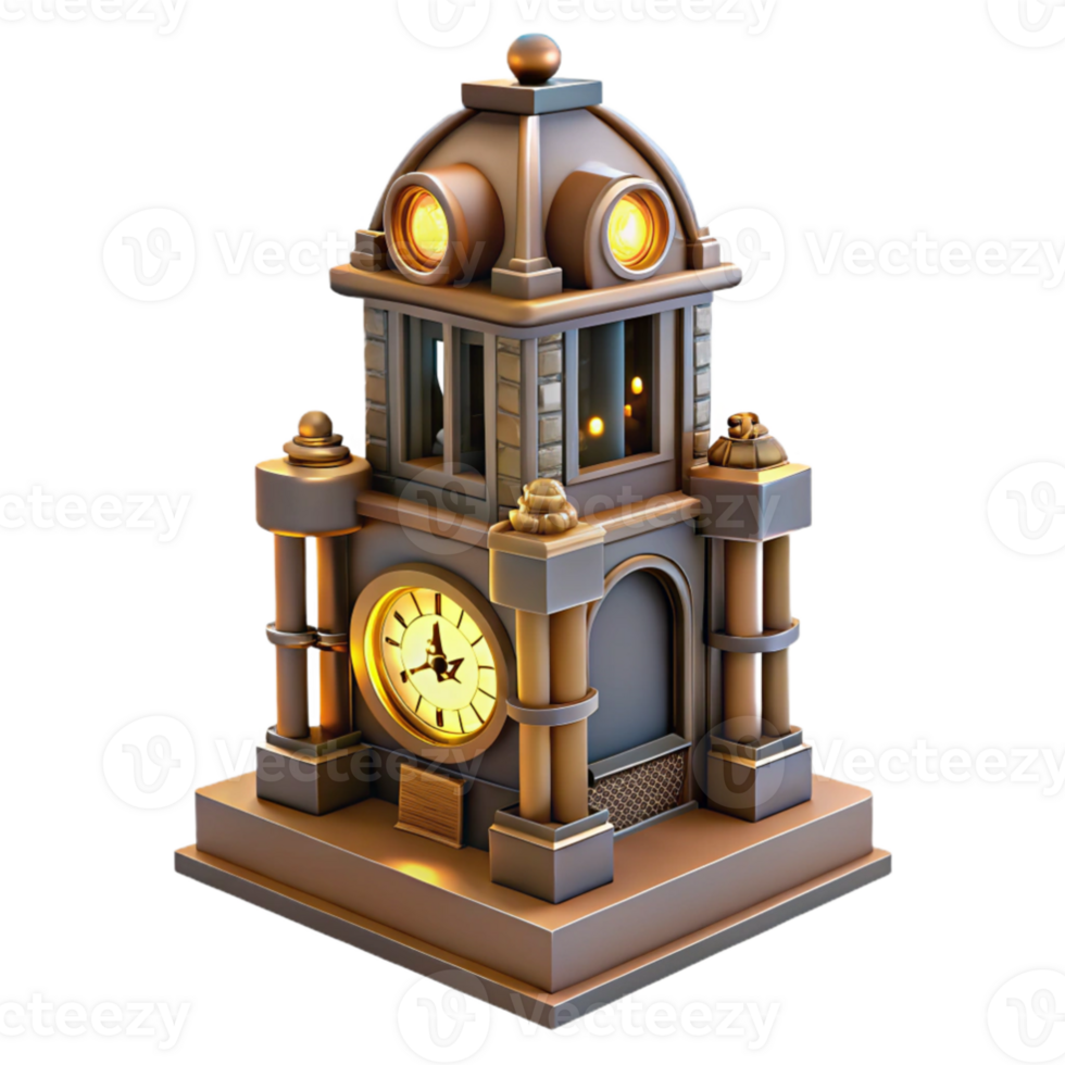 extraordinary modern 3D Model Clock Tower Illustration detailed png