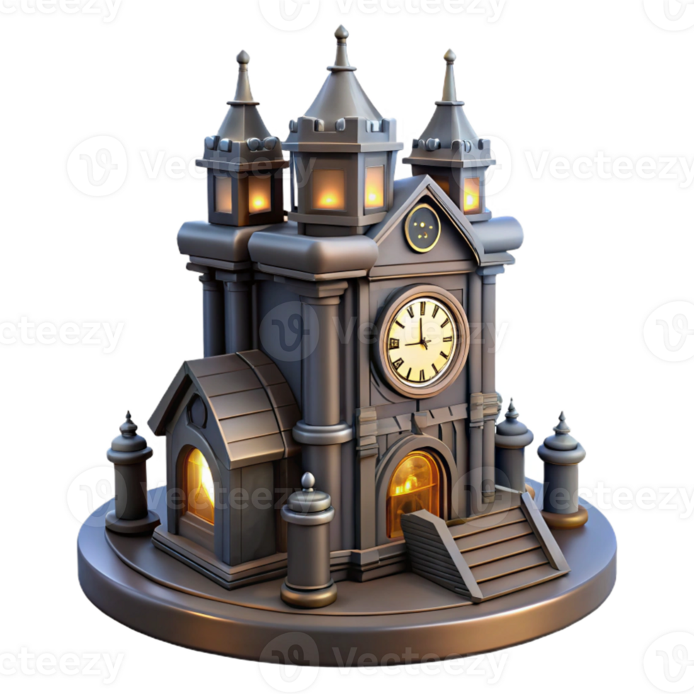 beautiful minimalist 3D Model Medieval Clock Tower authentic png