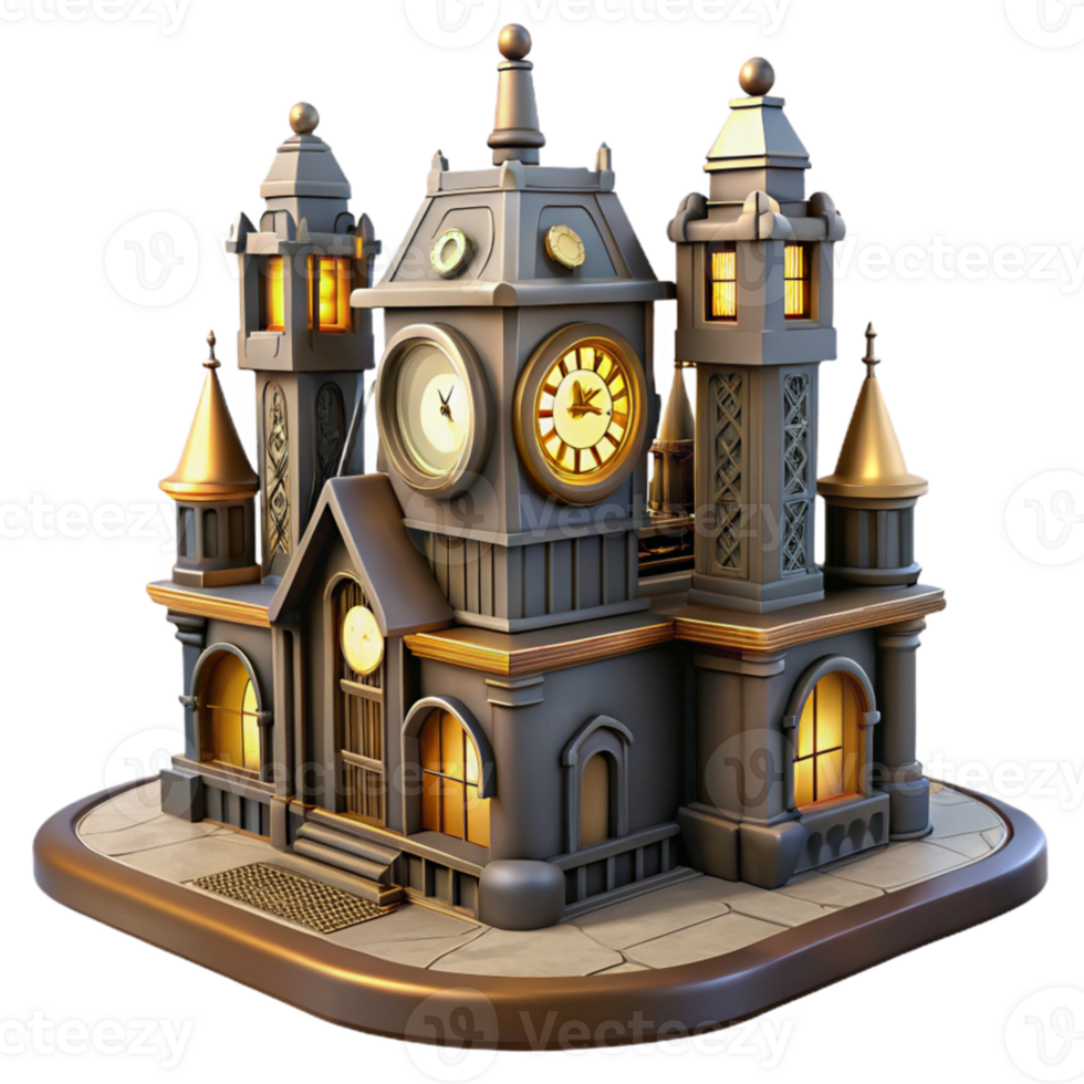 beautiful abstract 3D Model of a Clock Tower Castle high quality png