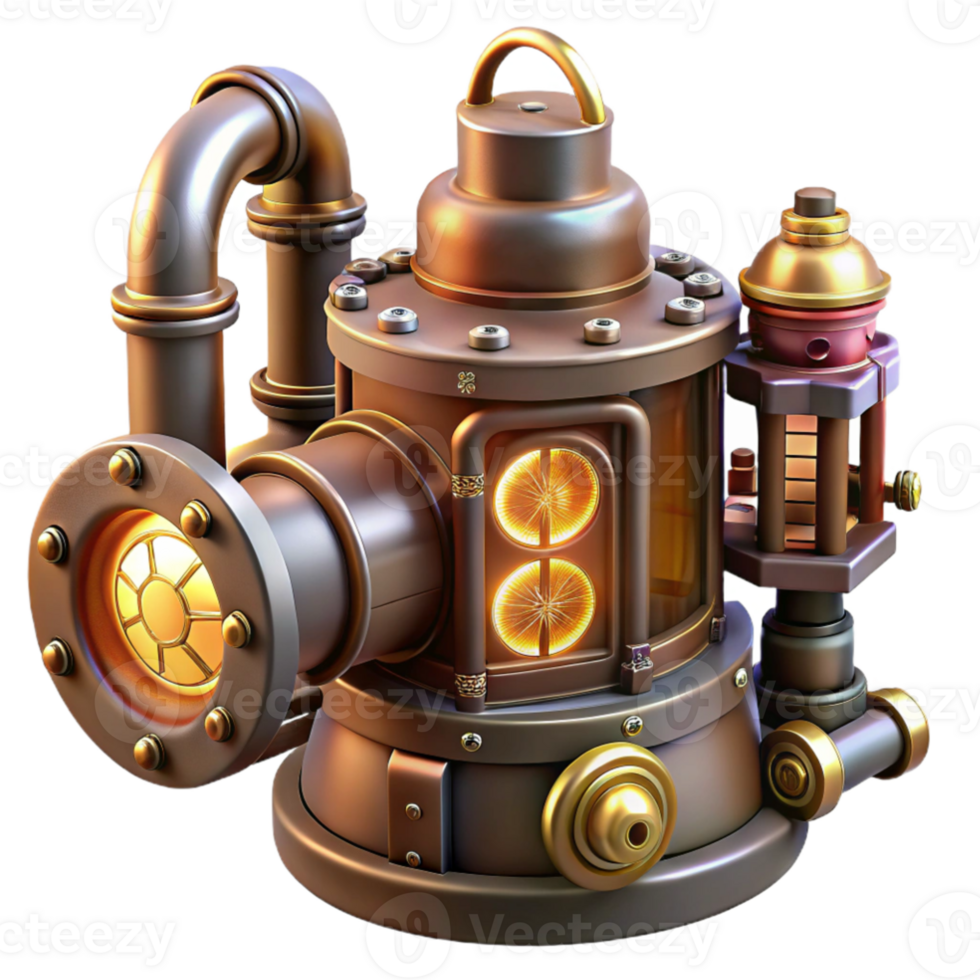 vibrant contemporary Steampunk Machine 3D Render 4K png