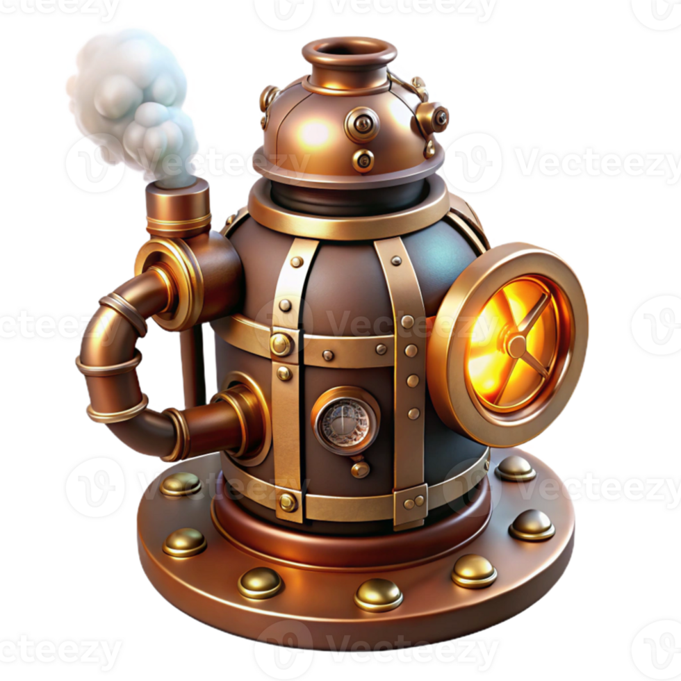 extraordinary minimalist Steampunk Submersible 3D Render professional png