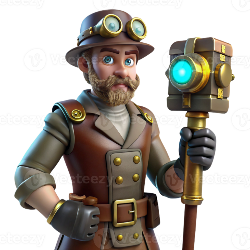 beautiful abstract Steampunk Inventor 3D Render 4K png