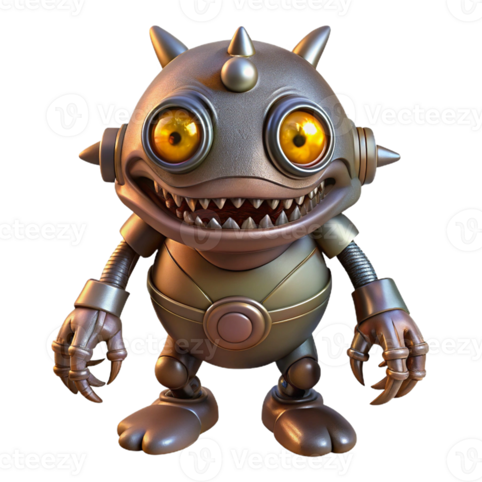 impressive abstract Grinning Metal Robot Monster 3D Render authentic png