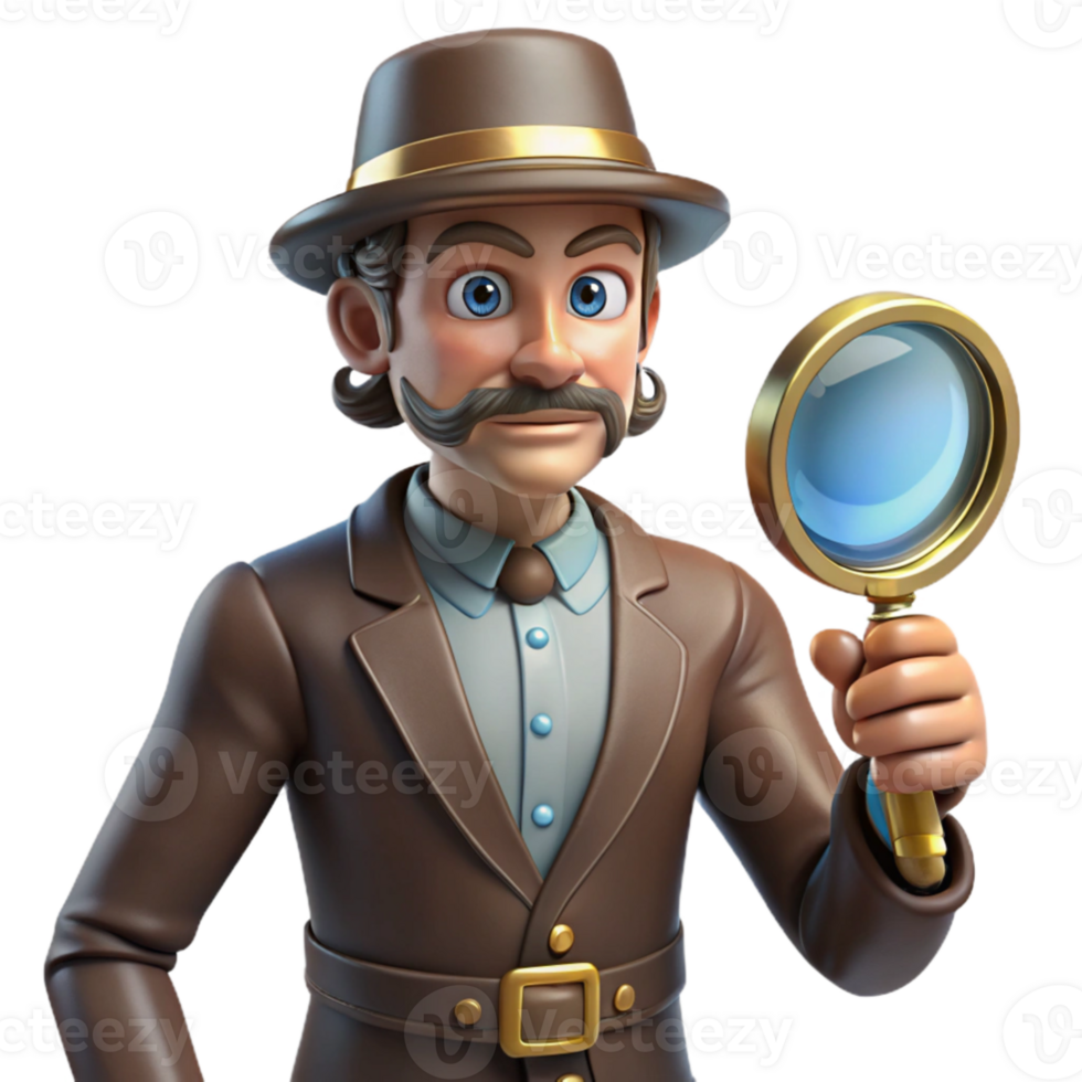 stunning abstract 3D Cartoon Detective with Magnifying Glass 4K png