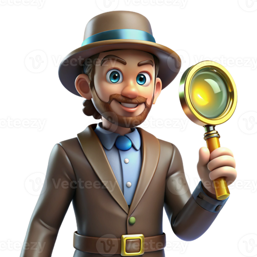 serene abstract 3D Cartoon Explorer with Magnifying Glass authentic png