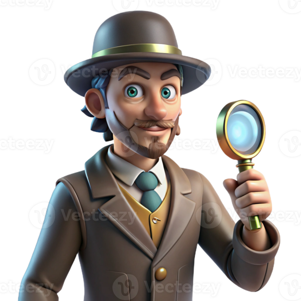 wonderful minimalist 3D Cartoon Detective with Magnifying Glass authentic png