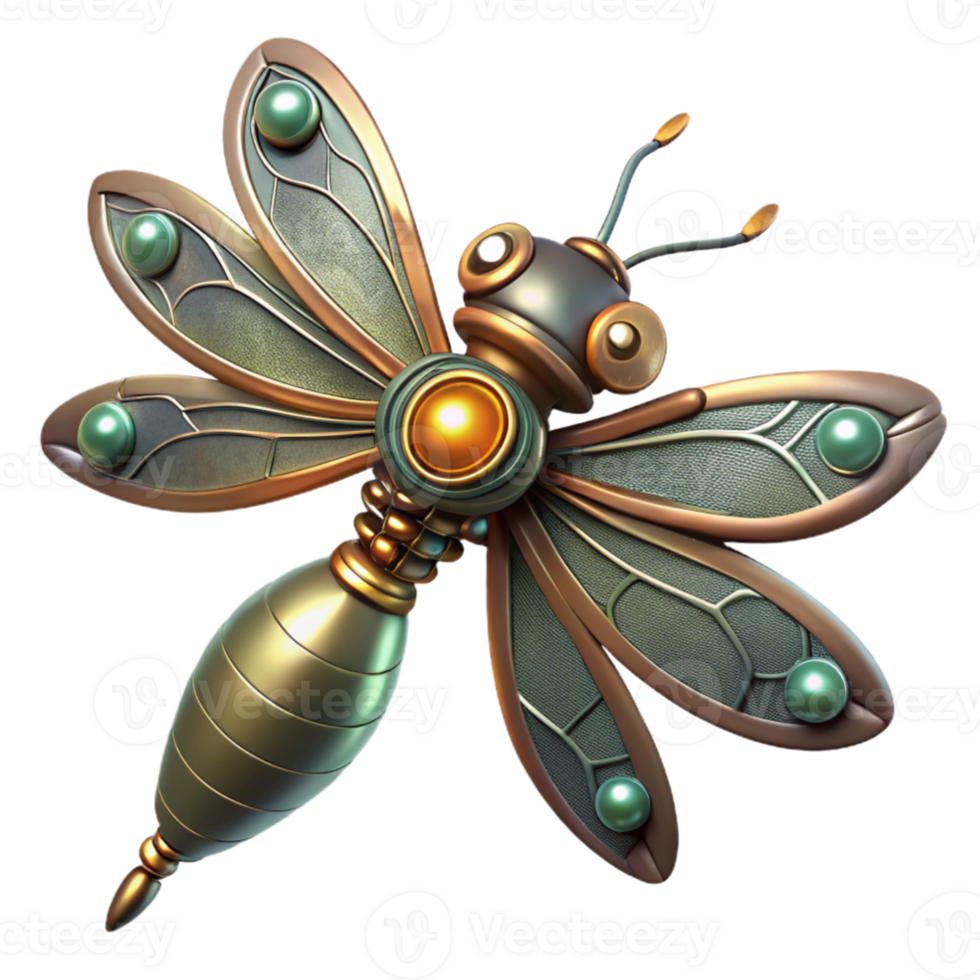 wonderful abstract Steampunk Dragonfly 3D Render high resolution png