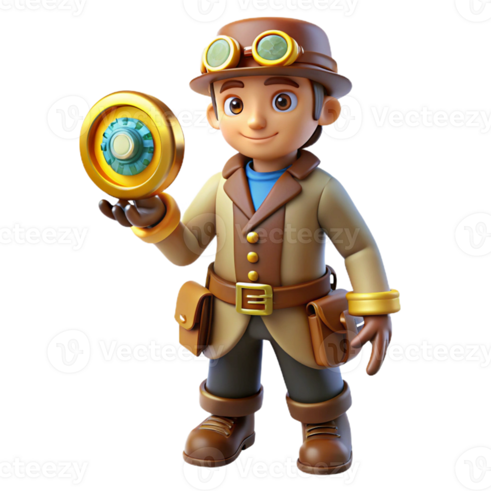 extraordinary abstract 3D Cartoon Inventor with Gear premium png
