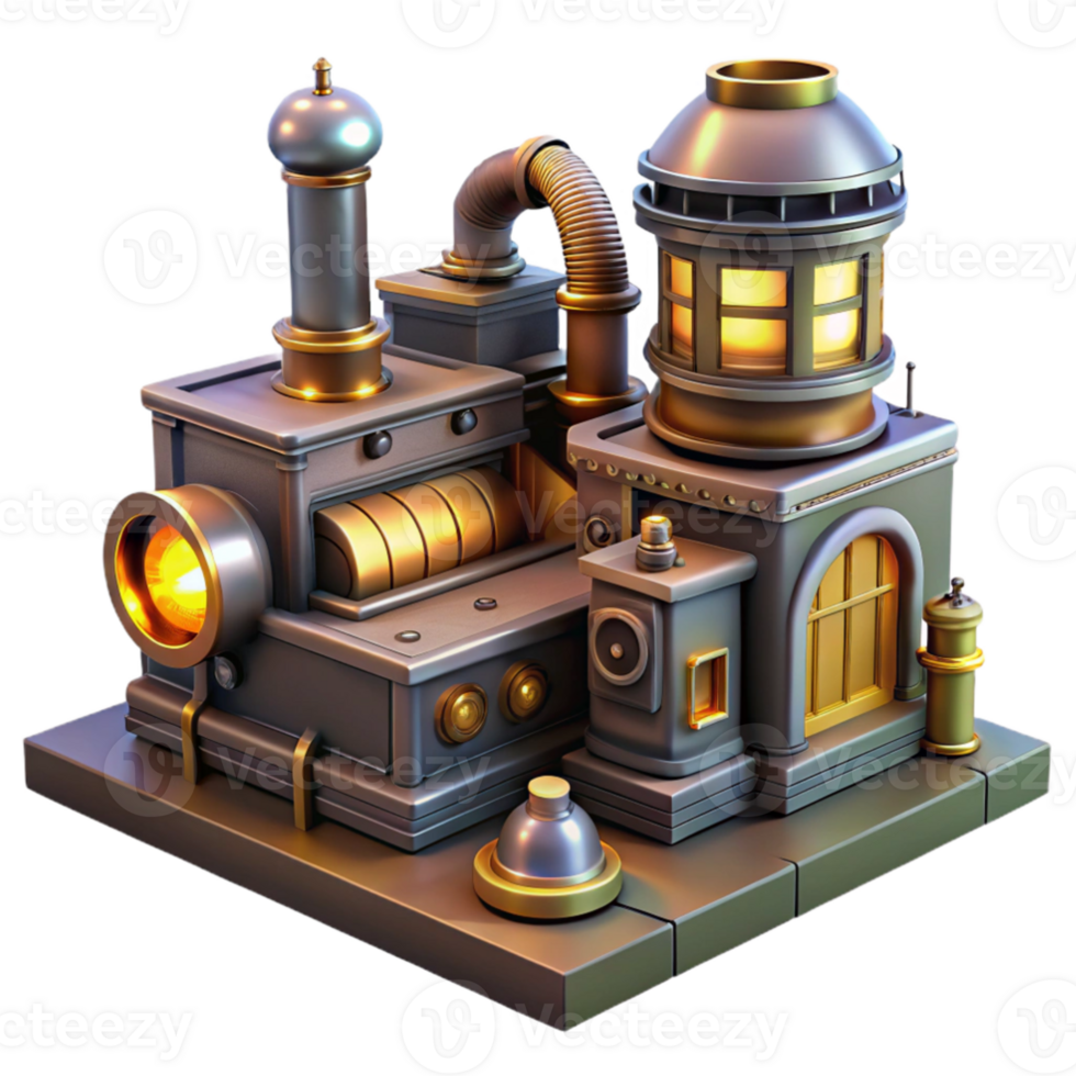 impressive vintage Steampunk Factory 3D Illustration high quality png