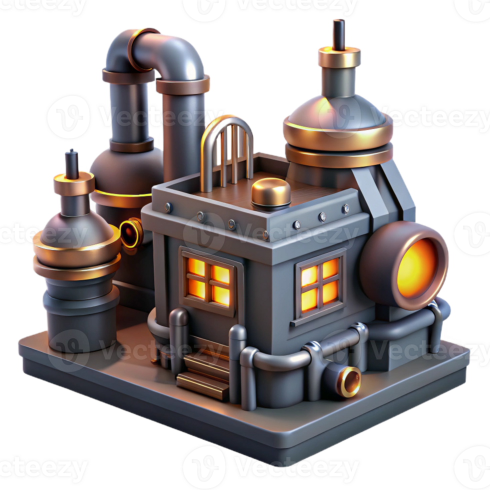 stunning modern Steampunk Factory 3D Model detailed png