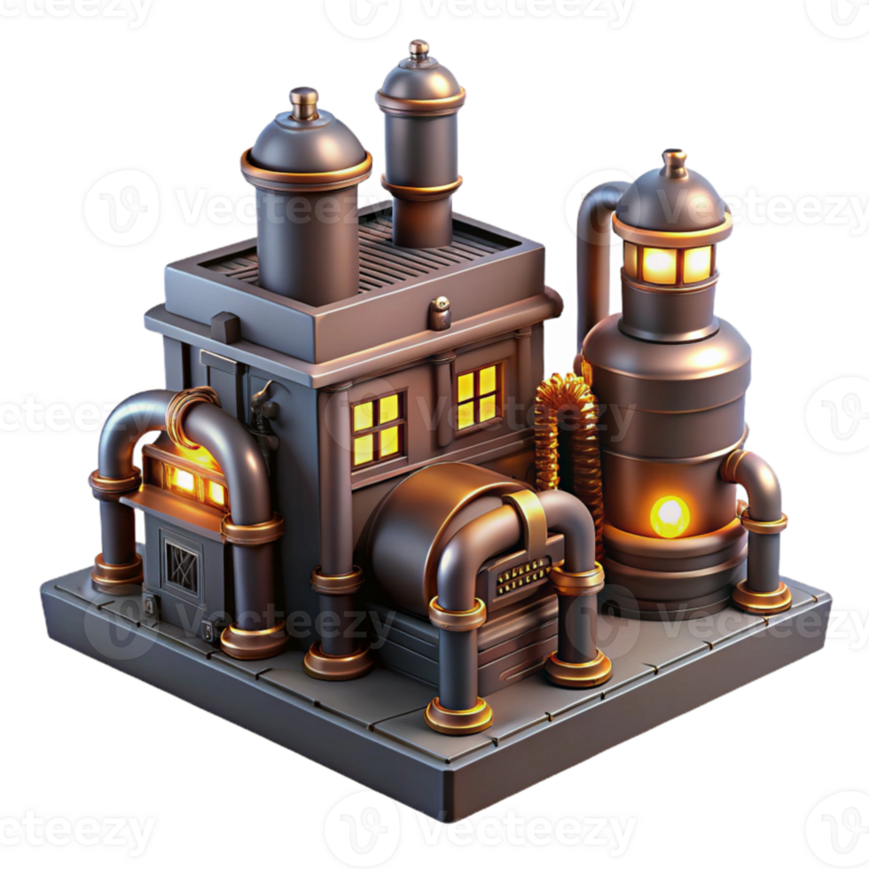 impressive vintage Steampunk Factory 3D Render professional png
