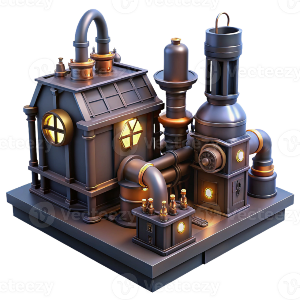 dramatic creative Steampunk Factory 3D Illustration premium png