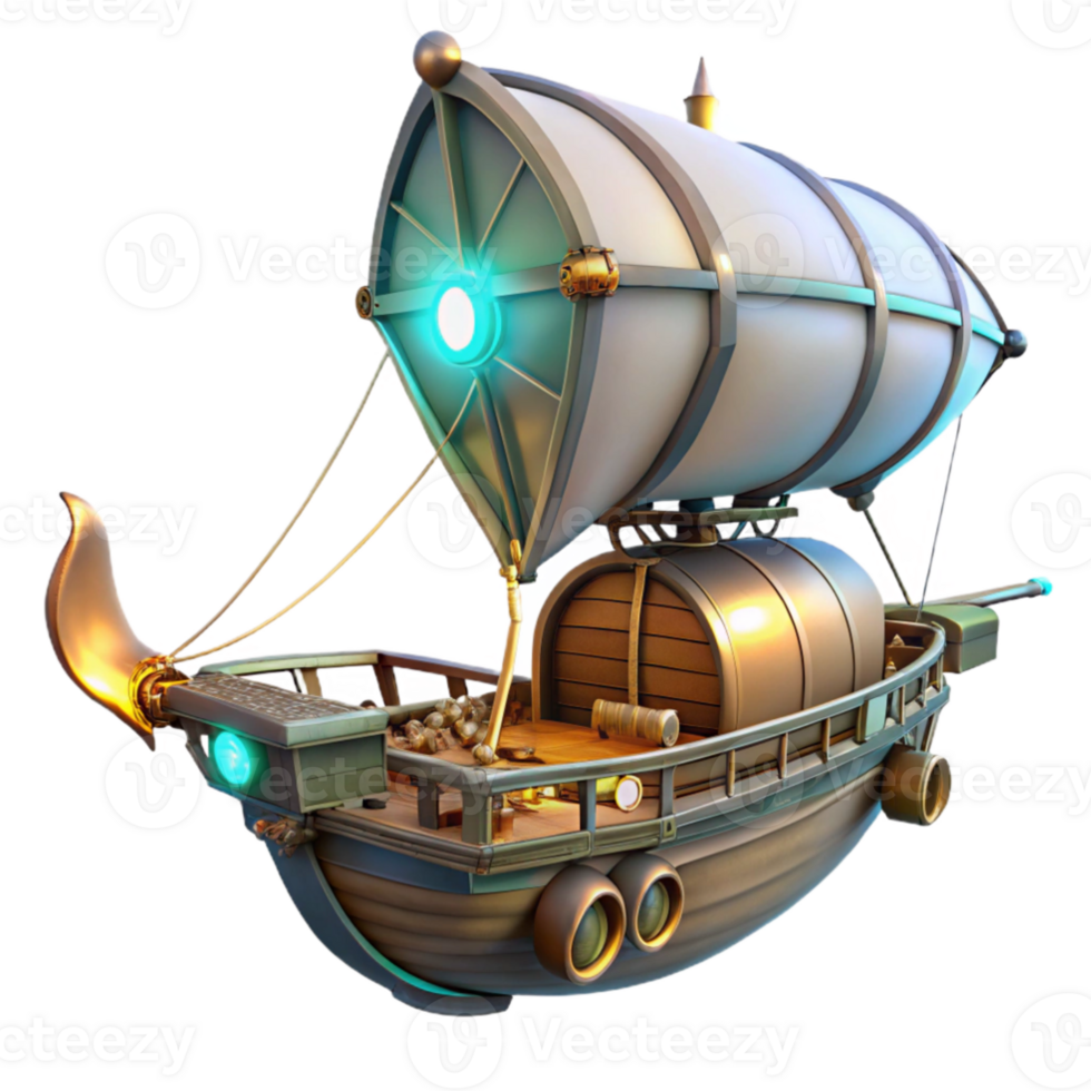 beautiful classic Fantasy Airship 3D Render 4K png