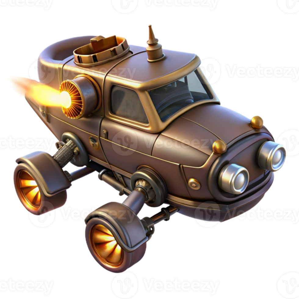 vibrant rustic Steampunk Rocket Car 3D Illustration original png