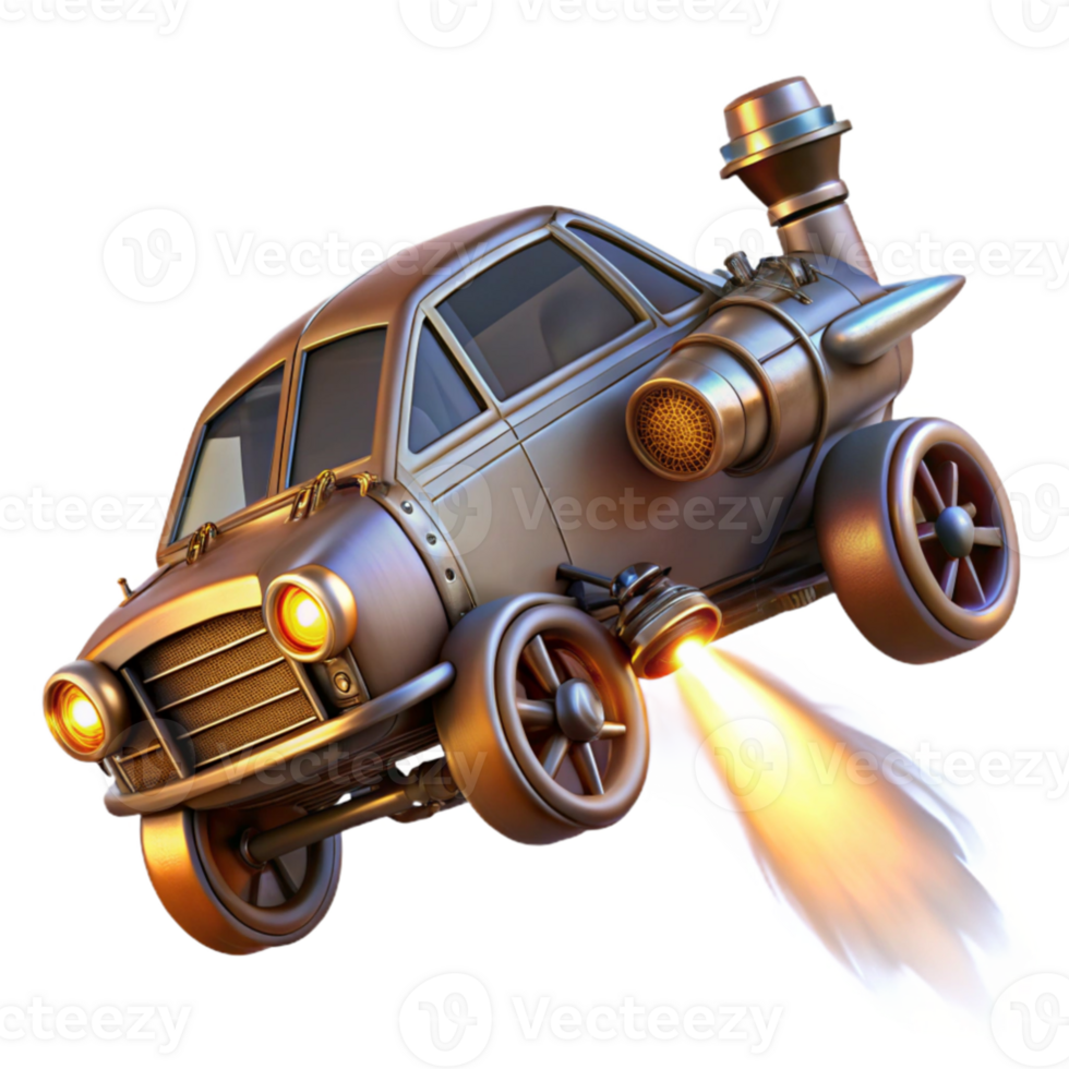 stunning minimalist Steampunk Car 3D Illustration professional png