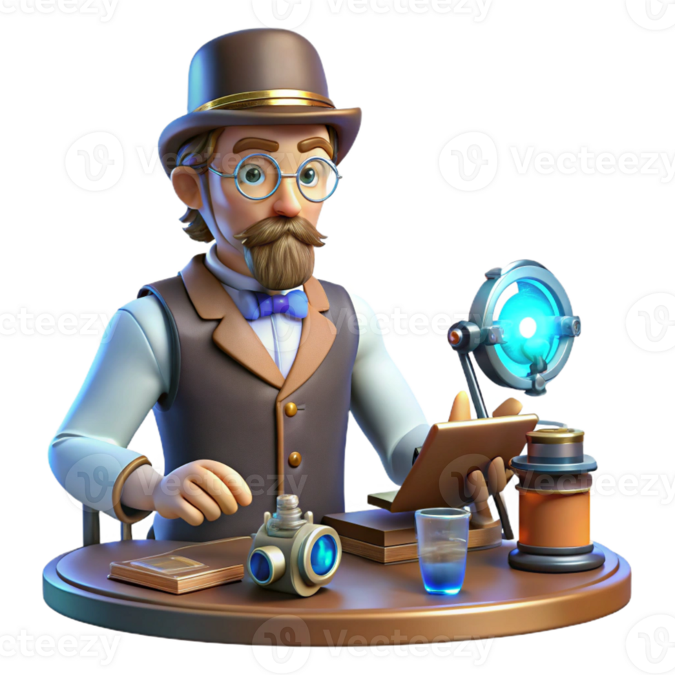 serene classic 3D Cartoon Inventor at Work original png