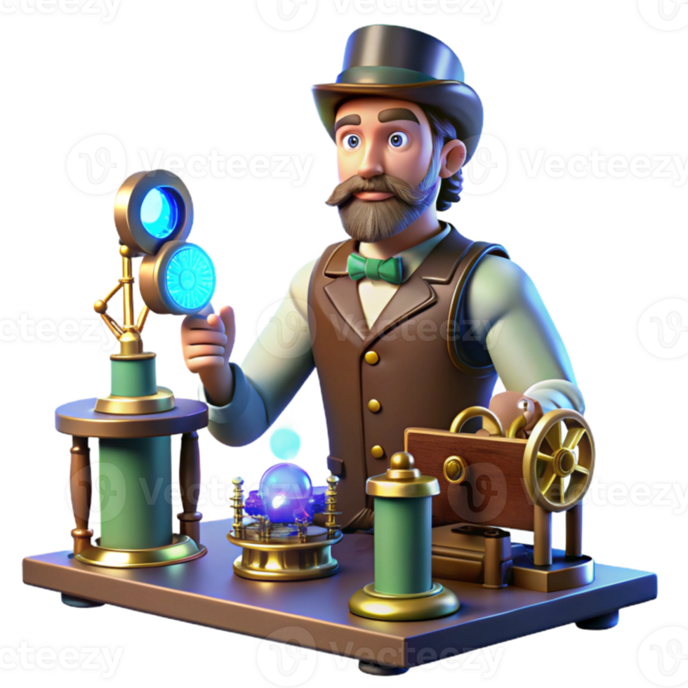 serene minimalist 3D Illustration Inventor steampunk gadgets exclusive png