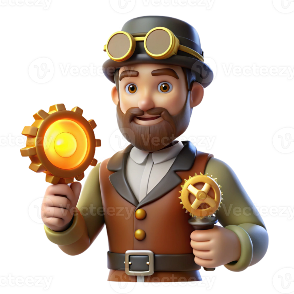 serene classic Smiling 3D Steampunk Inventor original png