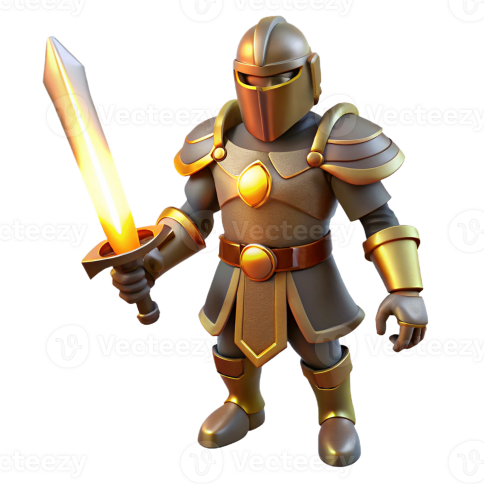 elegant modern 3D Render Golden Knight Fantasy Illustration detailed png