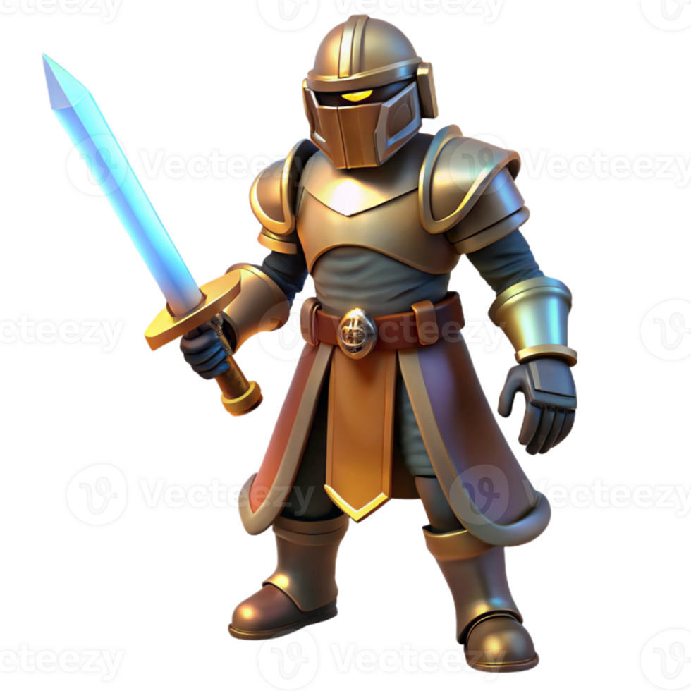wonderful modern Golden Knight 3D Render authentic png