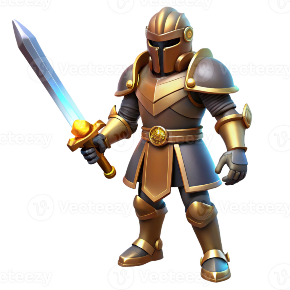 serene classic Golden Knight 3D Render premium png