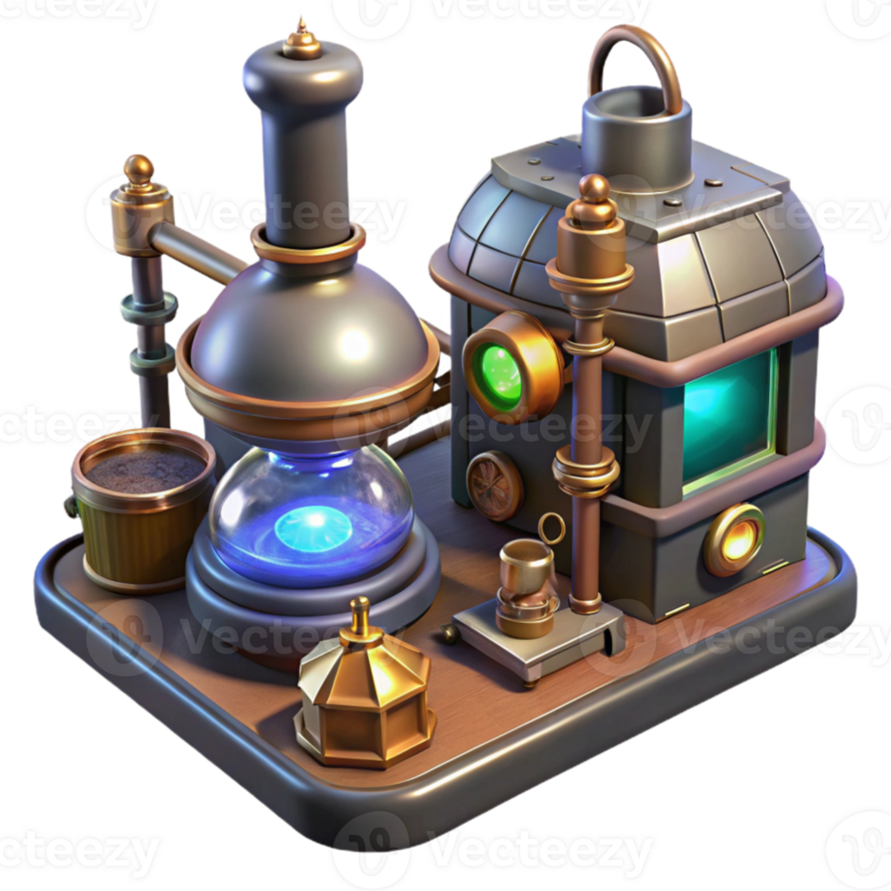 serene modern Steampunk Alchemy 3D Render professional png
