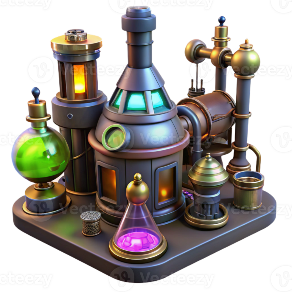 impressive creative Steampunk Alchemy Lab 3D Illustration original png