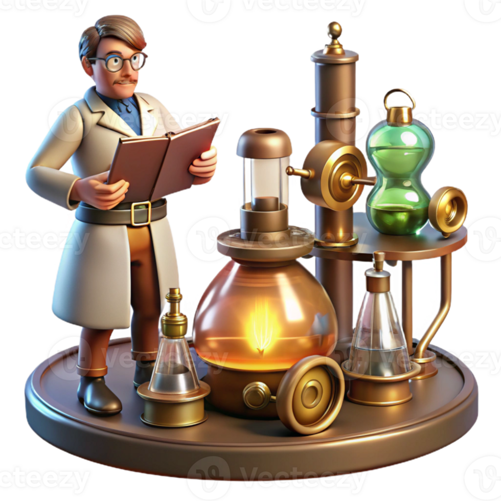 impressive classic 3D Illustration Scientist Experimenting 4K png