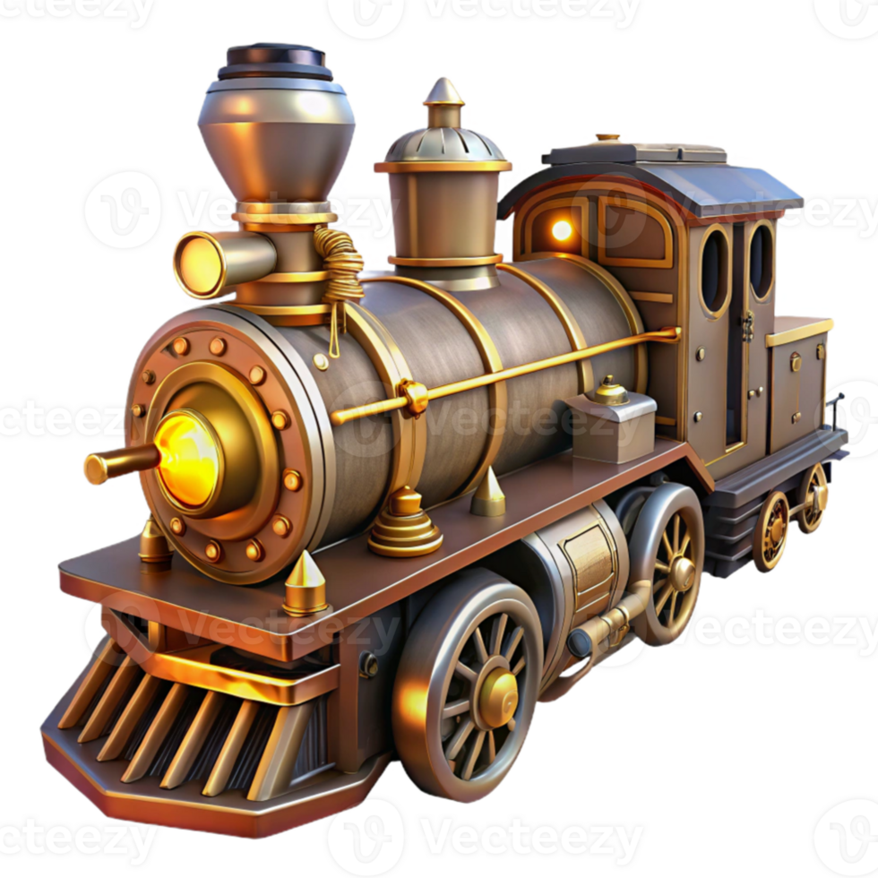 magnificent minimalist Vintage Steam Train 3D Render high quality png