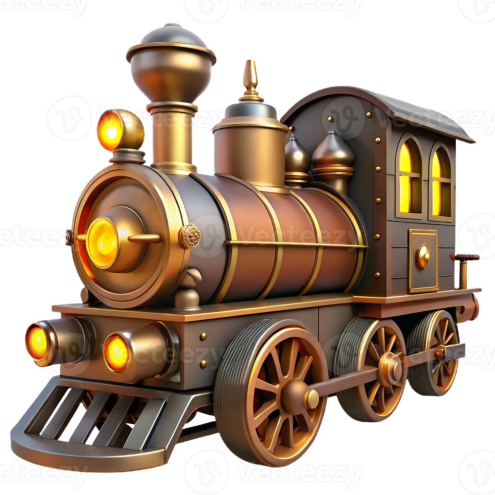 vibrant minimalist Vintage Steam Train 3D Render original png