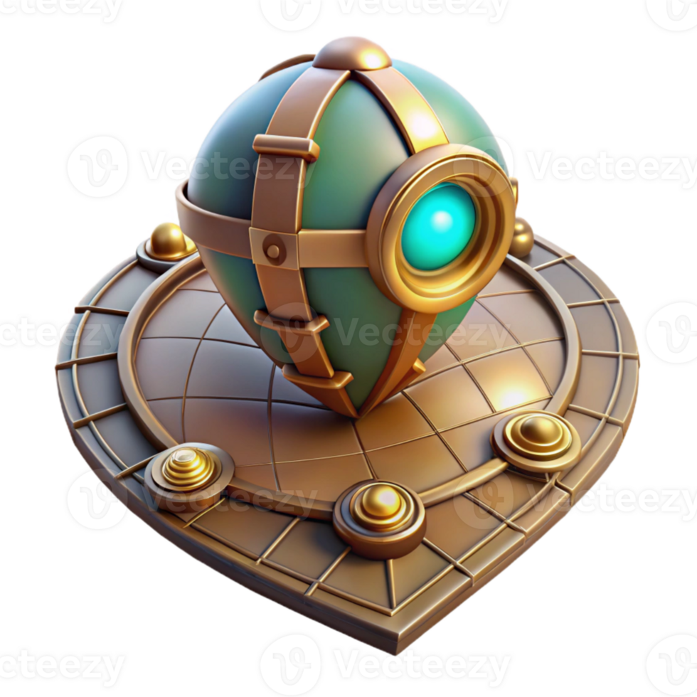 serene creative 3D Render Teal Orb on Bronze Stand original png