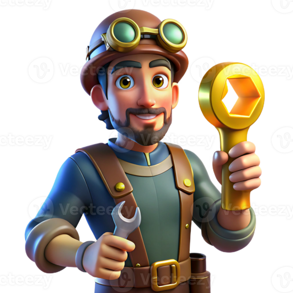 serene abstract Smiling Mechanic 3D Cartoon Illustration 4K png
