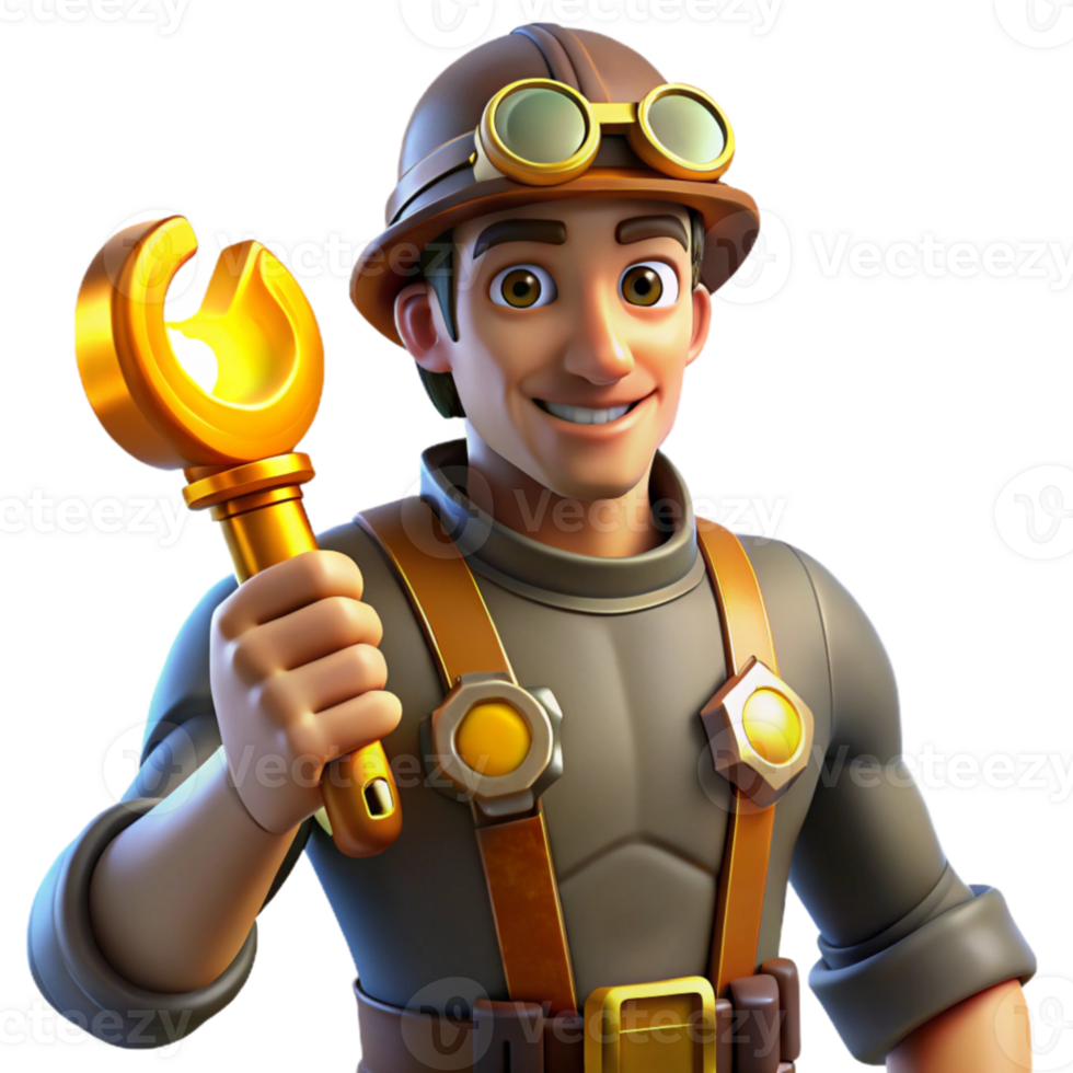 serene traditional Smiling Mechanic 3D Render original png