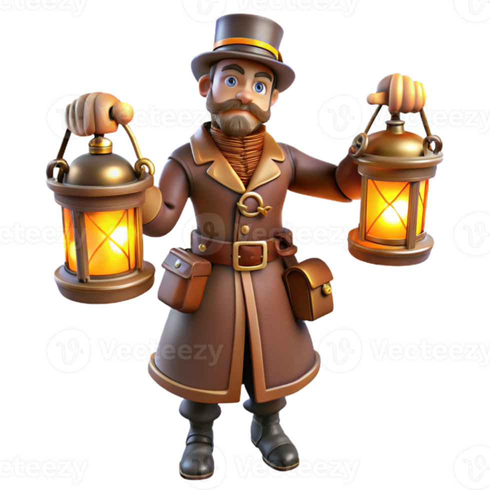 vibrant abstract 3D Illustration Gentleman with Lanterns exclusive png