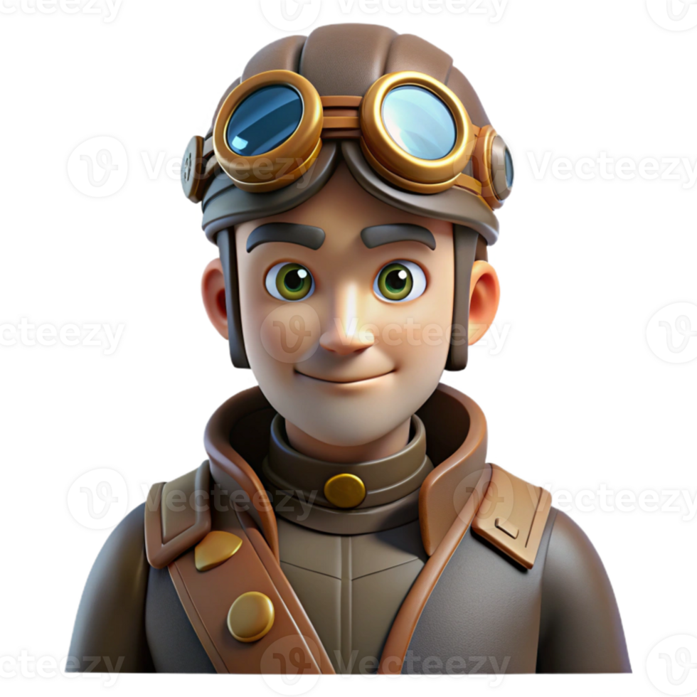 elegant traditional 3D Cartoon Aviator Render Boy high resolution png