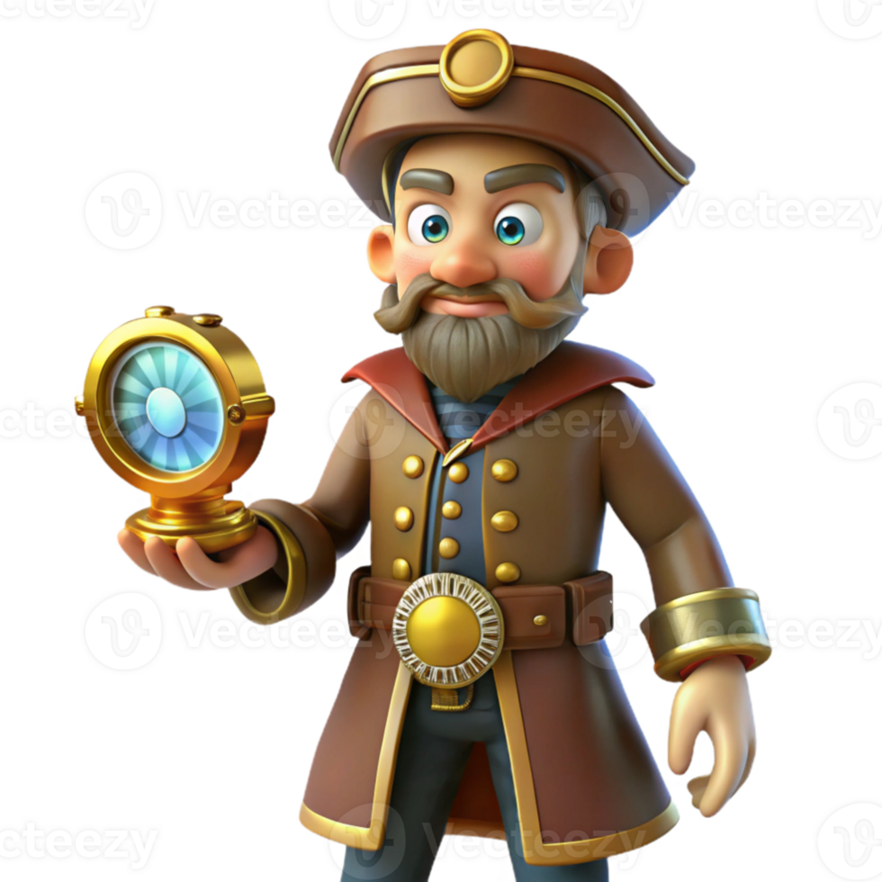 wonderful vintage 3D Cartoon Captain with Compass 4K png