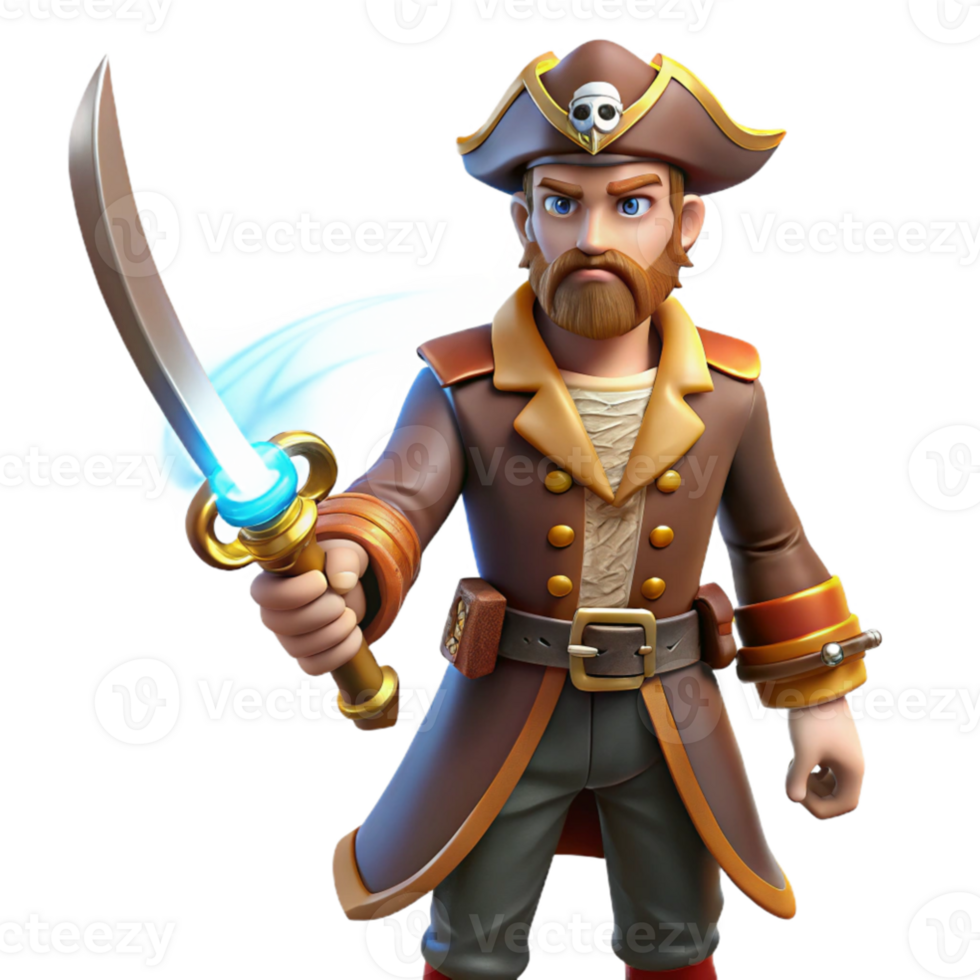 elegant creative 3D Illustration Pirate Captain with Magical Sword authentic png