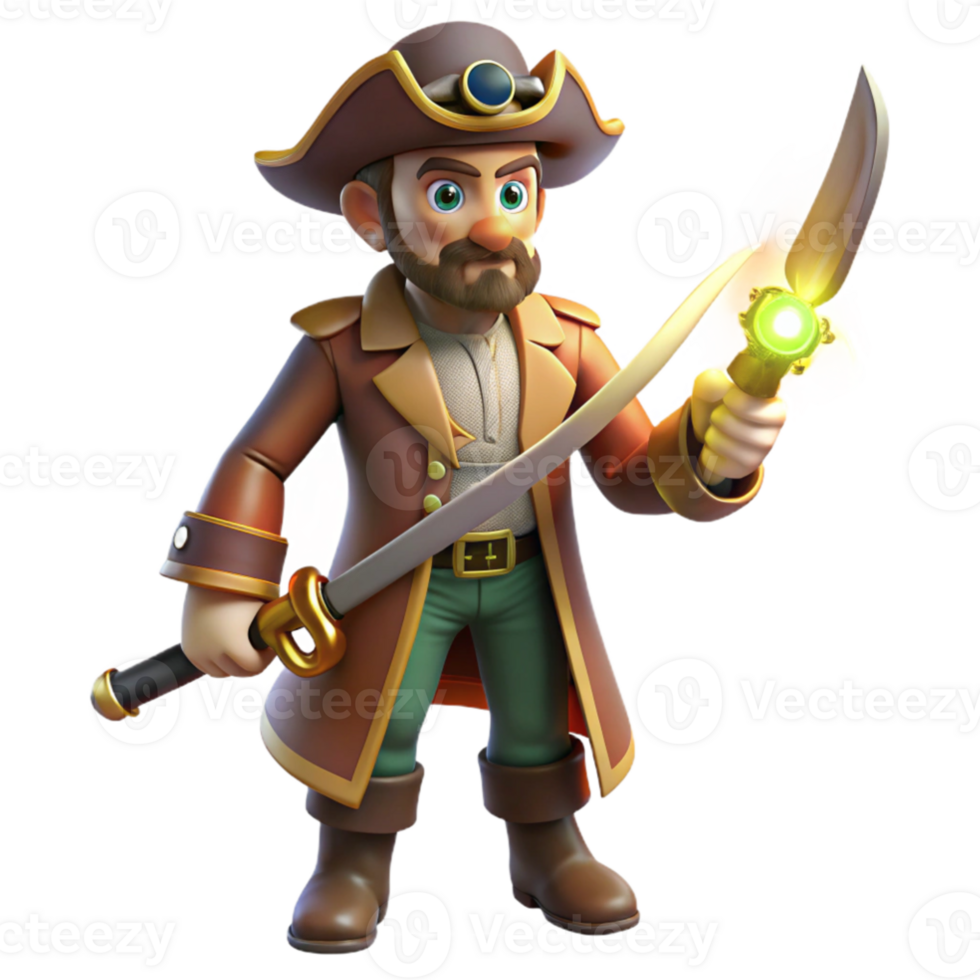 beautiful vintage 3D Render Pirate Captain Illustration high resolution png